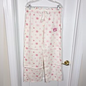 Y2K Auburn University Embroidered Flannel Pajama Pants Pink White Snowflakes Med